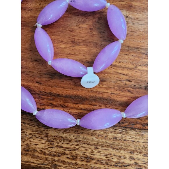 Lavender Jade Purple Gemstone Sterling Silver Signed GSJ Necklace Earrings Set 3 - Picture 2 of 7